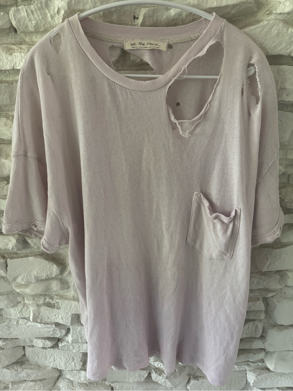 We The Free Light Lavender Distressed Oversized Slouchy Pocket Tee M